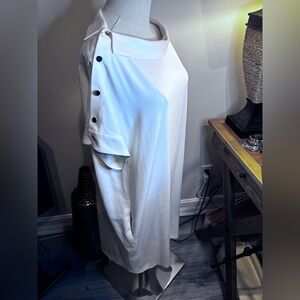 Escada White Shift Dress with Gold buttons.  Size 44/L